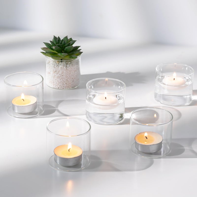 NUPTIO Clear Tealight Candle Holders: Set of 12 Glass Votive Holders - Small Floating Candleholder for Wedding Birthday Holiday Table Centerpieces Decoration (2.24 x 1.97 inch) - Image 1